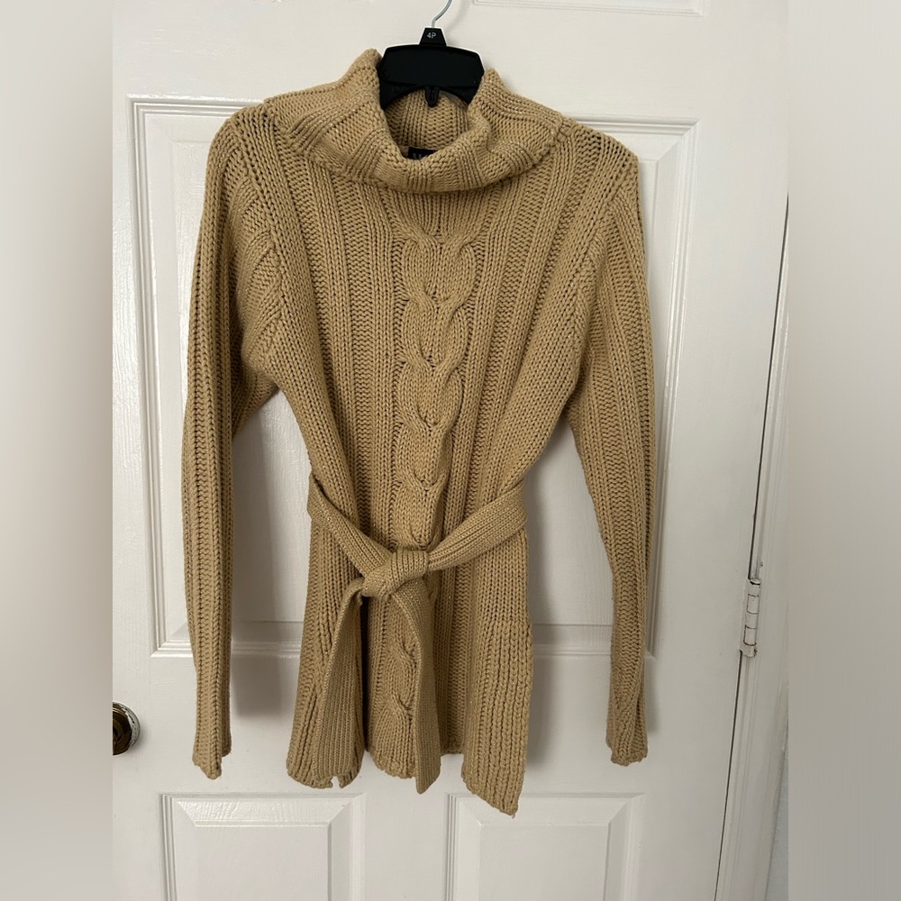 Mixit Beige Cable Cowl Neck Sweater with Belt